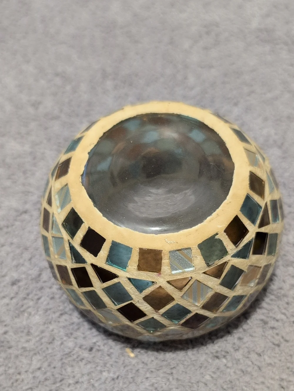 Mosaic Glass Tea Light Holder - Aqua, Gold, Brown
